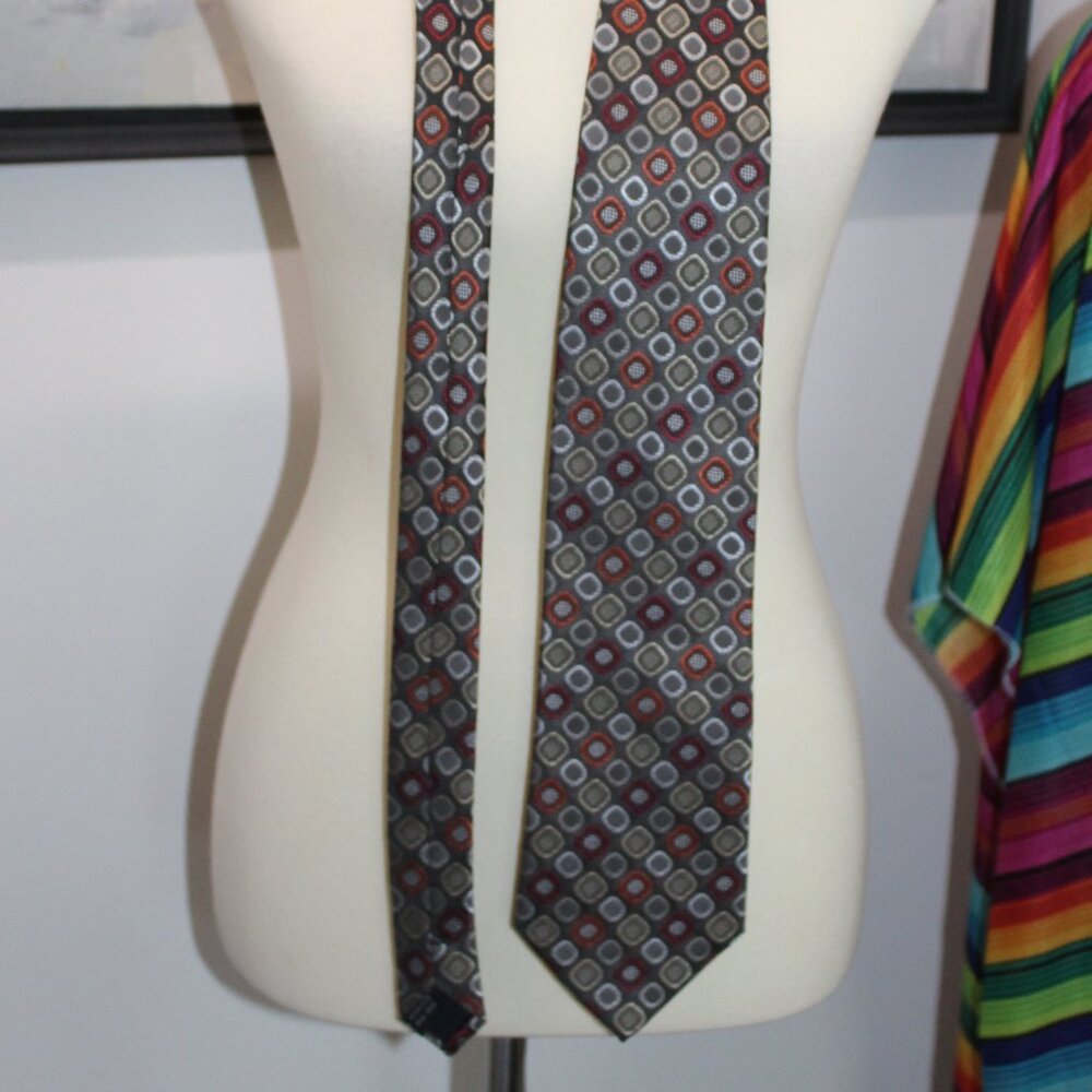 Men's Geometric Neck Tie - Umberto Frasi Handmade Polyester Brown Slate NEW